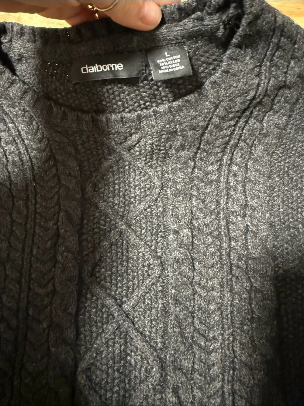Claiborne Women’s Cable Knit Sweater Size Large Dark Gray Pullover